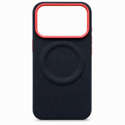 Magnetic Woven Texture Phone Case with Gold Trim – Anti-Slip, Shockproof, Wireless Charging ✨