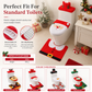Christmas Toilet Seat Cover and Rug 3-Piece Set Holiday Bathroom with Santa Claus Snowman and Reindeer