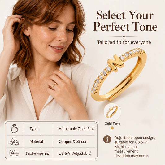 Minimalist Adjustable Initial Ring for Women