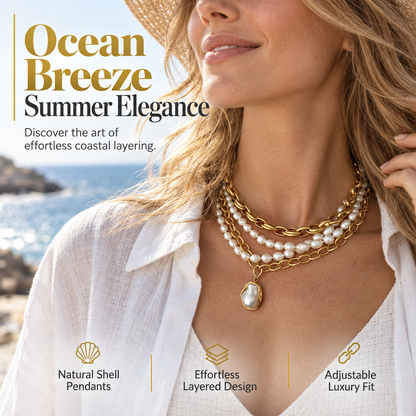 Multilayer Stackable Pearl Chain with Starfish and Seashell Pendants Clavicle Chain Jewelry