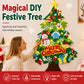 DIY Felt Christmas Tree Set for Kids Wall Hanging Toddler Christmas Craft with Detachable Ornaments and String Lights for Holiday Home Decoration