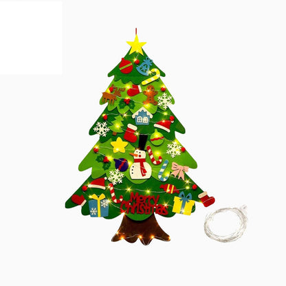 DIY Felt Christmas Tree Set for Kids Wall Hanging Toddler Christmas Craft with Detachable Ornaments and String Lights for Holiday Home Decoration