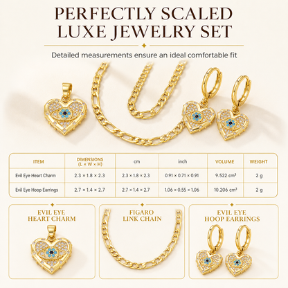 Gold Plated Copper Zircon Devil Eye Heart and Earrings Jewelry Accessories