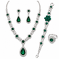 Women Teardrop Crystal Gemstone Jewelry Set with Stud Earrings and Ring