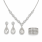 Women Teardrop Crystal Gemstone Jewelry Set with Stud Earrings and Ring