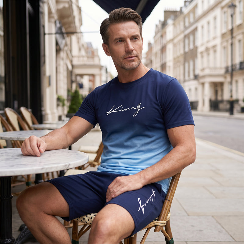 Herrset med t-shirt och shorts i gradientfärg